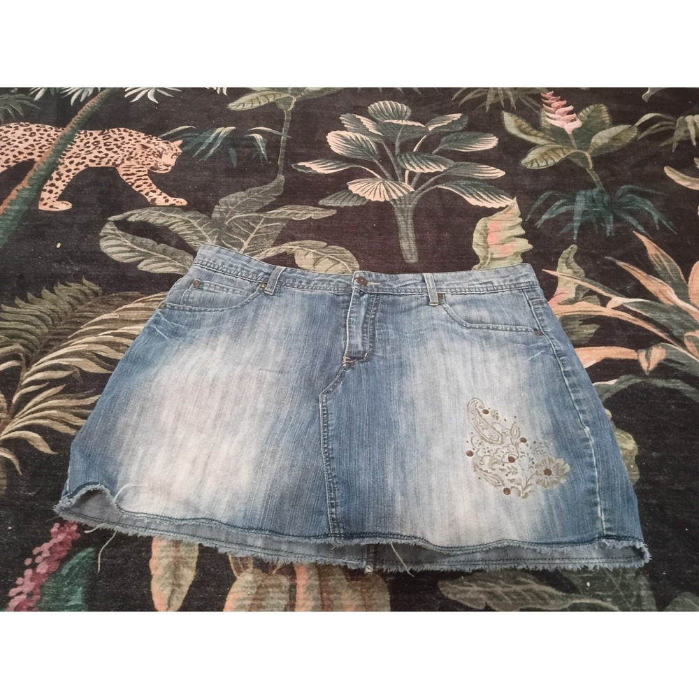 Vintage 90s Y2K Faded Glory Mini Jean Skirt Skirt Denim Women's 18 Paisley...